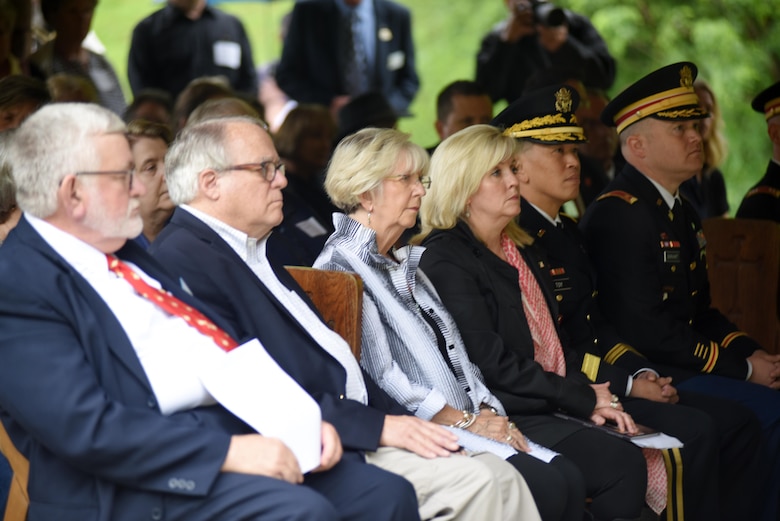 Members of the official party, including Brig. Gen. Mark Toy, U.S. Army Corps of Engineers Great Lakes and Ohio River Division commander, take part in the reinterment of American Revolutionary War Private Samuel Howard at Resthaven Cemetery in Baxter, Ky., May 12, 2017.  The U.S. Army Corps of Engineers Nashville District worked with local community and state officials to move Howard from Wix-Howard Cemetery when his grave was endangered by soil movement from a design deficiency of a flood control project completed in the 1990s.