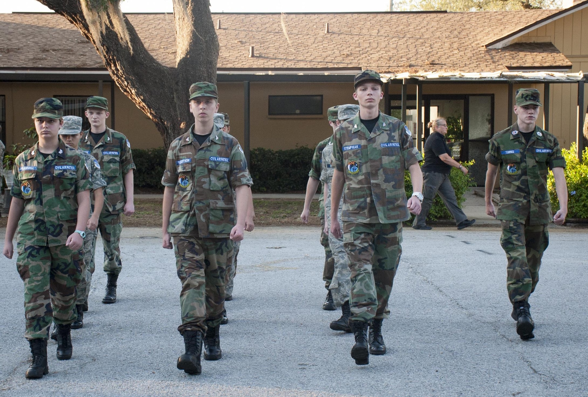 Civil Air Patrol General Chuck Yeager Cadet Squadron cadets march in formation during a practice drill session in Brandon, Fla., May 8, 2017. The General Chuck Yeager Cadet Squadron consists of 49 cadets and 20 senior members, which consists of former military, actively serving military and civilians. (U.S. Air Force by Airman 1st Class Mariette Adams)
