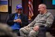 Tuskegee Airman, retired Lt. Col. Robert (Bob) J. Friend,  shares a laugh with Col. Jonathan Philebaum, commander, 932nd Airlift Wing during a leadership professional development seminar May 8, 2017 at the Global Reach Planning Center, Scott Air Force Base, Illinois. Friend is one of the few surviving Red Tail pilots from WWII.  He flew 142 missions in the famous P51 Mustang fighter plane.  Friend shared memories as he recalled his time with the Tuskegee Airmen.  (U.S. Air Force photo by Christopher Parr)