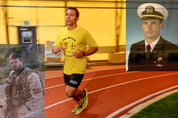 Team Schriever members will participate in The Murph fitness challenge May 19, 2017. Navy Lt. Michael Murphy created the challenge, a 1-mile run, 100 pull-ups, 200 push-ups and 300 body squats followed by another 1-mile run. Murphy was killed in action June 28, 2005, while serving in Afghanistan. Schriever hosts one of many Murph events worldwide near Memorial Day in his honor. (U.S. Air Force photo illustration/Brian Hagberg)