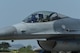 A U.S. Air Force F-16 Fighting Falcon pilot shows his squadron pride while taxiing down a runway at Kunsan Air Base, Republic of Korea, May 15, 2017. Six aircraft from the 35th Fighter Squadron departed Kunsan  to participate in Buddy Wing 17-4. Exercises such as this help to increase interoperability between U.S. and ROK forces. (U.S. Air Force photo by Senior Airman Michael Hunsaker/Released)