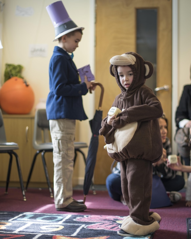 Children of  U.S. Air Commandos assigned to the 352d Special Operations Wing received prizes for creative costumes during Roald Dahl day at the Preservation of the Force and Family  building May 13, 2017 on RAF Mildenhall, England. POTFF providers are assigned to units across U.S. Special Operations Command to improve the short and long-term well-being of special operations forces warriors and their families. (U.S. Air Force photo by Capt Chris Sullivan)
