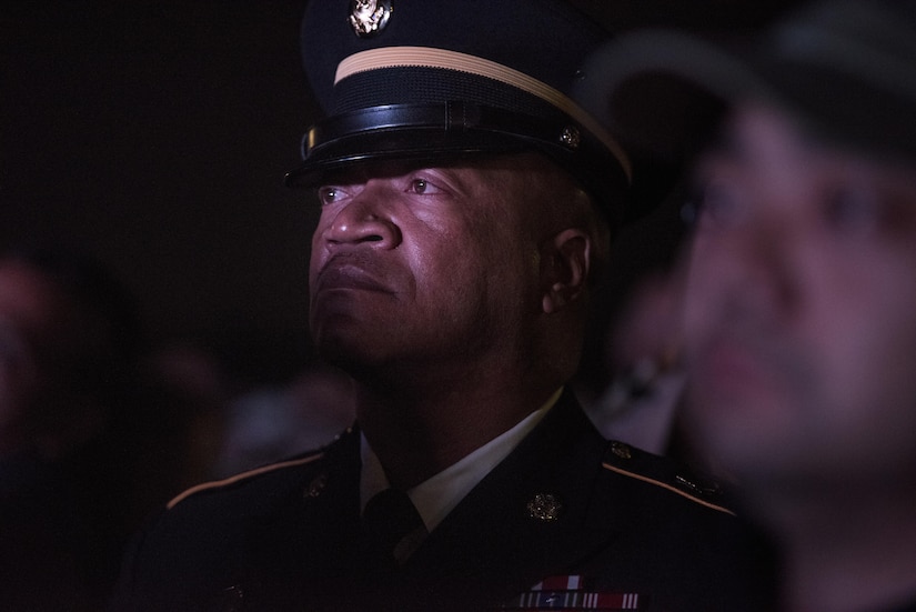 Command Sgt. Maj. Craig Owens, the senior enlisted leader for the 200th Military Police Command, attends the 29th Annual Candlelight Vigil honoring fallen police officers from around the country on the National Mall in Washington, D.C., May 13, 2017. Approximately 300 police officers' names were read, engraved into the National Police Memorial. Among those names was Staff Sgt. James D. McNaughton, a U.S. Army Reserve military police who was the first New York City police officer killed in action while deployed to Iraq, Aug. 2, 2005. (U.S. Army Reserve photo by Sgt. Audrey Hayes)