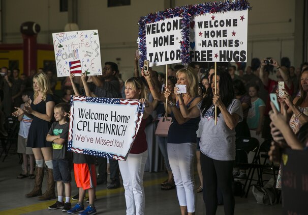 U.S. Marines assigned to Marine Attack Squadron (VMA) 311 return to Marine Corps Air Station Yuma, Ariz., after their deployment with the 11th Marine Expeditionary Unit Thursday, May 11, 2017. The 11th MEU embarked mid-October 2016 aboard the Makin Island Amphibious Ready Group, trained alongside armed forces from foreign nations, and supported operations throughout the Western Pacific, Middle East and Horn of Africa.