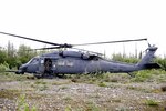 An Alaska Air National Guard HH-60 Pave Hawk helicopter from the 210th Rescue Squadron Detachment 1, Eielson Air Force Base, Alaska prepares to take off June 9, 2016, in the Joint Pacific Alaskan Range Complex. The 210th RQS Det 1 plays a vital role in rescues in the wilderness.
