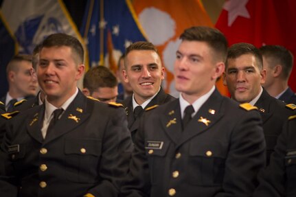 U.S. Army Reserve Officers’ Training Corps cadet Allen Robertson - soon to be 2nd Lt. Robertson - plays it cool during Clemson University’s Reserve Officers’ Training Corps commissioning ceremony, May 10, 2017. Robertson proposed to his girlfriend, Chelsea, immediately after this ceremony. (U.S. Army Reserve photo by Staff Sgt. Ken Scar)