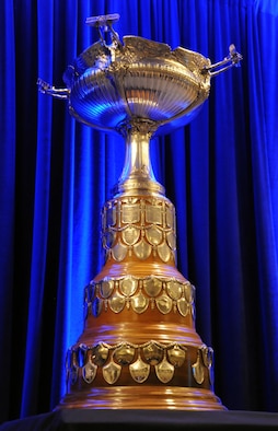 Every year, an aircrew is selected for the Clarence Mackay Trophy, which is presented to an aircrew for accomplishing the most meritorious flight of the year. The trophy is permanently displayed at the National Air and Space Museum. (Courtesy Photo)