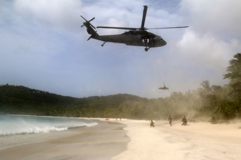 Special Forces soldiers conduct search and rescue training during Vigilant Guard 17-03, a natural disaster response exercise, at Magen's Bay in St. Thomas, the Virgin Islands, May 15, 2017.