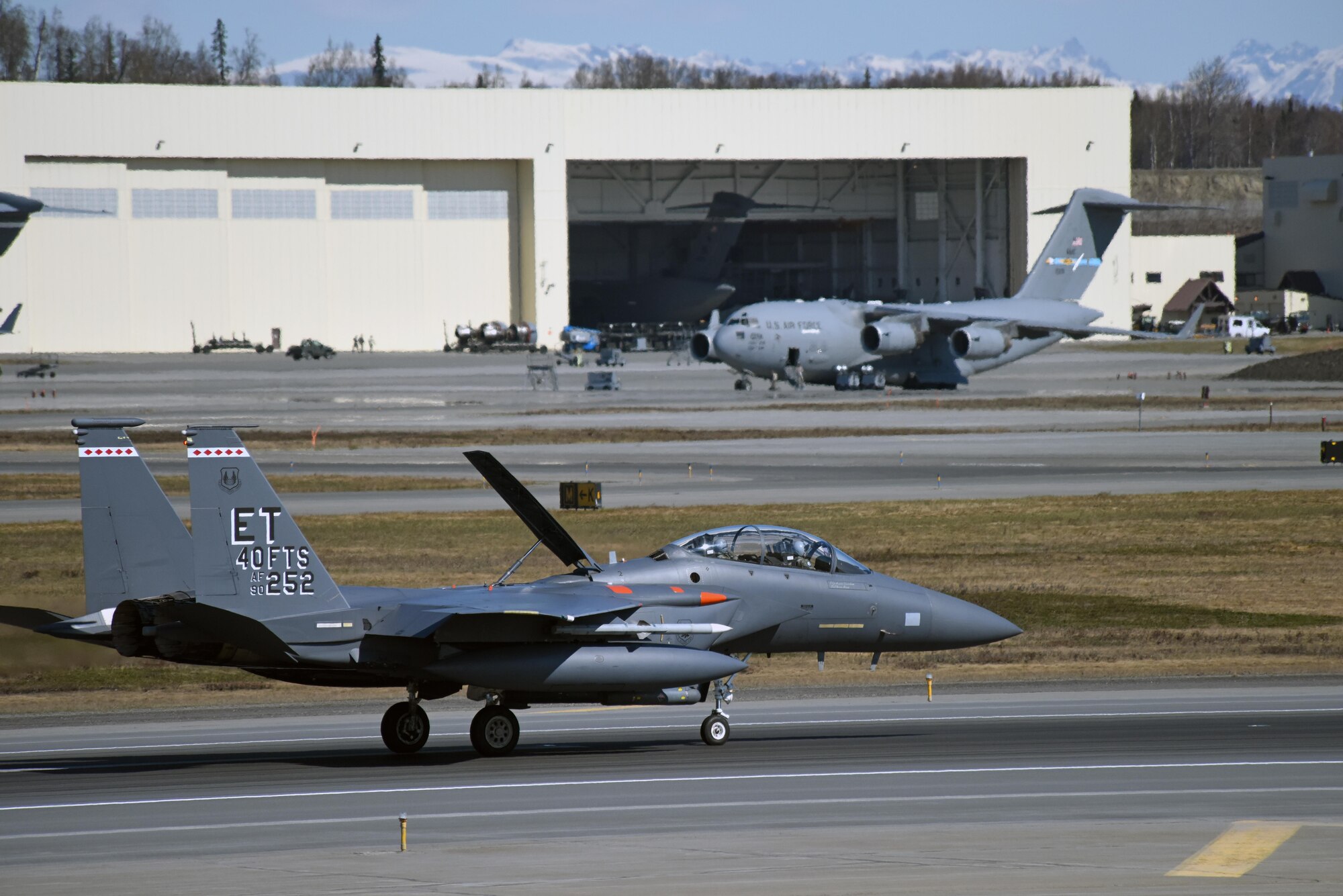 A U.S. Air Force F-15 Eagle from Eglin Air Force Base, Fla., returns from the Joint Pacific Alaska Range Complex May 5, 2017, in support of Exercise Northern Edge 2017. Northern Edge is Alaska’s largest and premier joint training exercise designed to practice operations, techniques and procedures, as well as enhance interoperability among the services. Thousands of participants from all the services—Airmen, Soldiers, Sailors, Marines and Coast Guard personnel from active duty, Reserve and National Guard units—are involved. (U.S. Air Force photo/Master Sgt. John Gordinier)