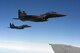 JOINT PACIFIC ALASKA RANGE COMPLEX, Alaska – Two U.S. Air Force F-15 Eagles prepare for air-to-air refueling from a KC-10 Extender from Travis Air Force Base, Calif., May 11, 2017, in participation of Exercise Northern Edge 2017. The F-15E (right) is from Eglin Air Force Base, Fla., and the second F-15E (left) is from Royal Air Force Lakenheath, England. Northern Edge is Alaska’s largest and premier joint training exercise designed to practice operations, techniques and procedures, as well as enhance interoperability among the services. Thousands of participants from all the services—Airmen, Soldiers, Sailors, Marines and Coast Guard personnel from active duty, Reserve and National Guard units—are involved. (U.S. Air Force photo/Master Sgt. John Gordinier)
