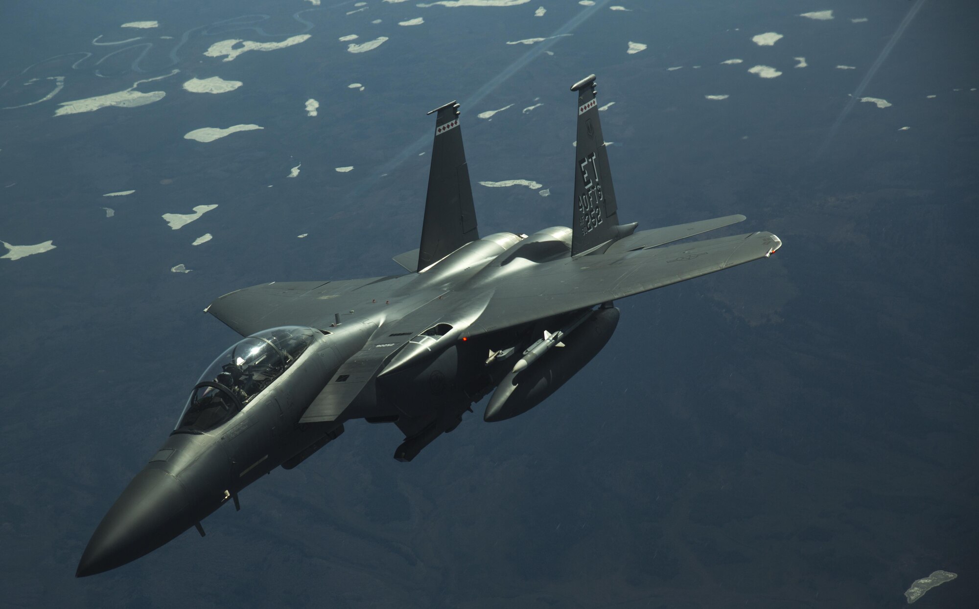 A U.S. Air Force F-15E Strike Eagle with 46th Test Wing based at Eglin Air Force Base, Florida, disconnects from the fuel boom of a U.S. Air Force KC-10 Extender during an aerial refueling operation over the Joint Pacific-Alaska Range Complex in support of Northern Edge 2017, May 11, 2017. The exercise is Alaska’s largest and premier joint training exercise designed to practice operations, techniques and procedures as well as enhance interoperability among the services. The exercise provides real-world proficiency in detection and tracking of units at sea, in the air and on land and response to multiple crises in the Indo-Asia-Pacific region. (U.S. Marine Corps photo by Lance Cpl. Andy Martinez)