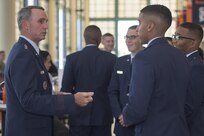 U.S. Air Force Lt. Gen. Anthony Rock, Secretary of the Air Force Inspector General, speaks to commissioning second lieutenants May 12, 2017 at the University of Texas San Antonio. Rock reports both to the secretary and chief of staff of the Air Force on matters concerning effectiveness, efficiency, and the military discipline of active-duty, Air Force Reserve, and Air National Guard forces.  (U.S. Air Force photo by Senior Airman Stormy Archer)
