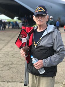 Eighty-year-old Phillip Houdeshell, from Coraopolis Pennsylvania, attends the 2017 Wings Over Pittsburgh, May 13, 2017. Houdeshell, a Vietnam veteran, enjoyed the air show but he was especially excited to locate an Army UH-60 Black Hawk.