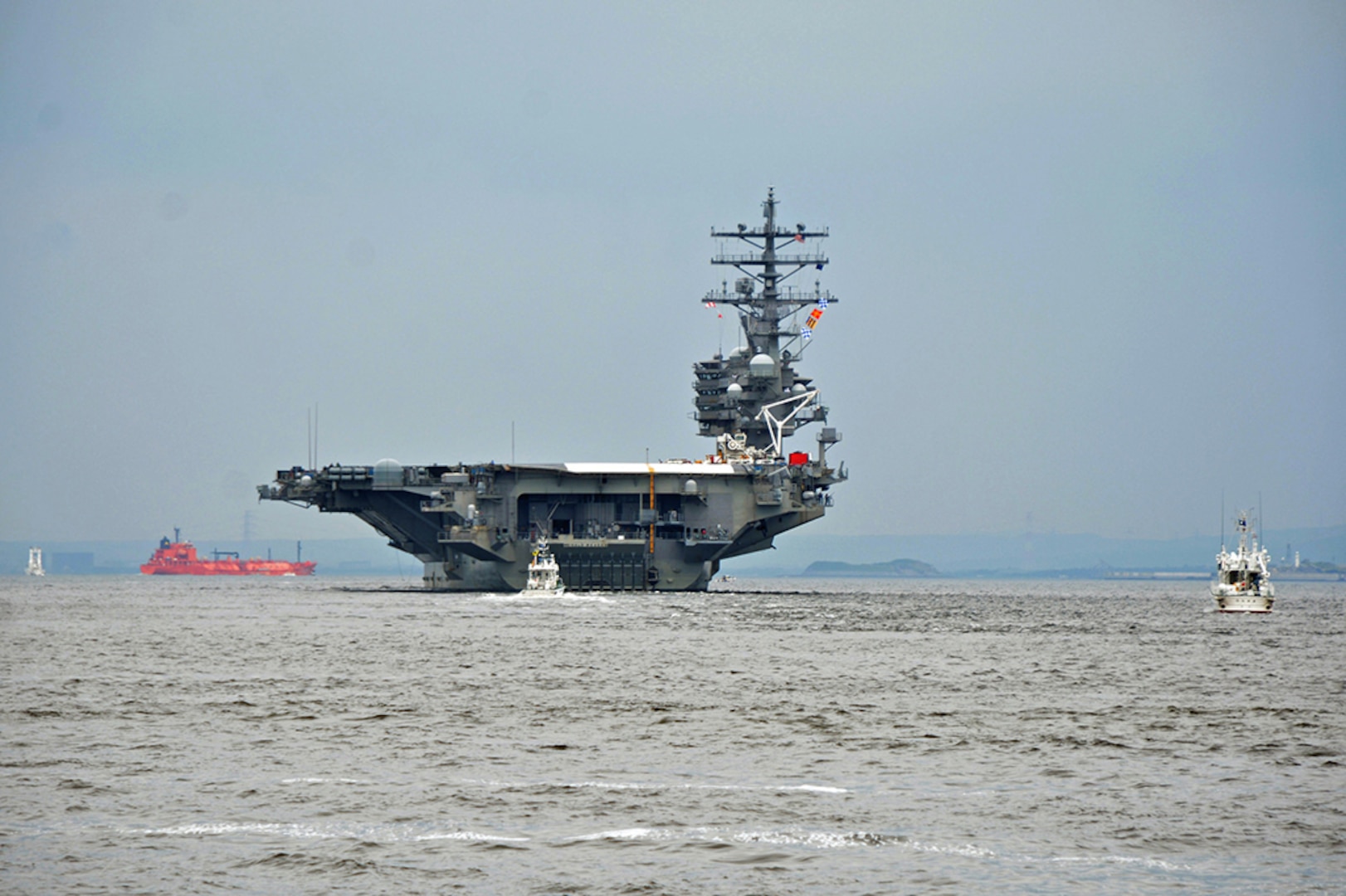 The U.S. Navy's forward-deployed aircraft carrier, USS Ronald Reagan (CVN 76), departs Fleet Activities (FLEACT) Yokosuka for its 2017 patrol. FLEACT Yokosuka provides, maintains, and operates base facilities and services in support of 7th Fleet's forward-deployed naval forces, 71 tenant commands, and 26,000 military and civilian personnel, May 16, 2017. 