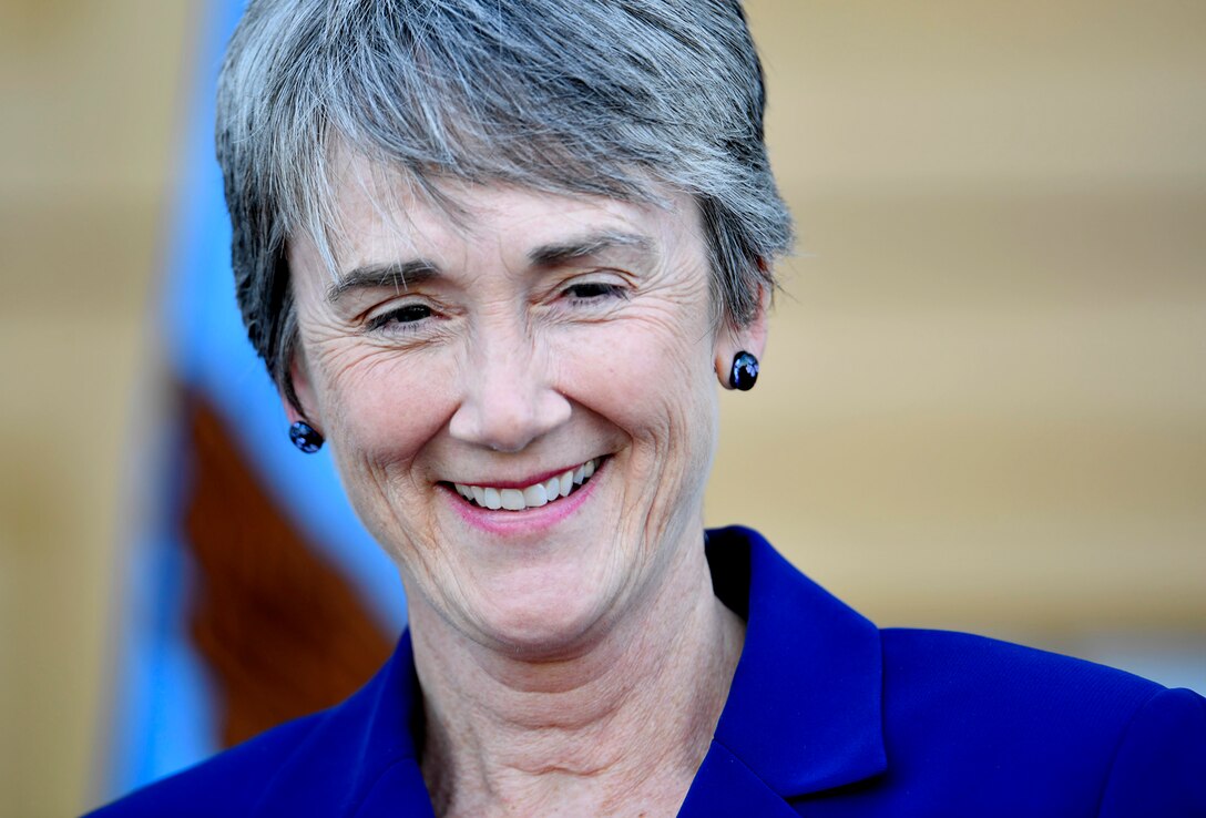 Newly sworn Secretary of the Air Force Heather Wilson thanks family, friends and colleagues during her ceremonial oath of office as the 24th Air Force secretary, at the Pentagon, May 16, 2017.  (U.S. Air Force photo/Wayne A. Clark)