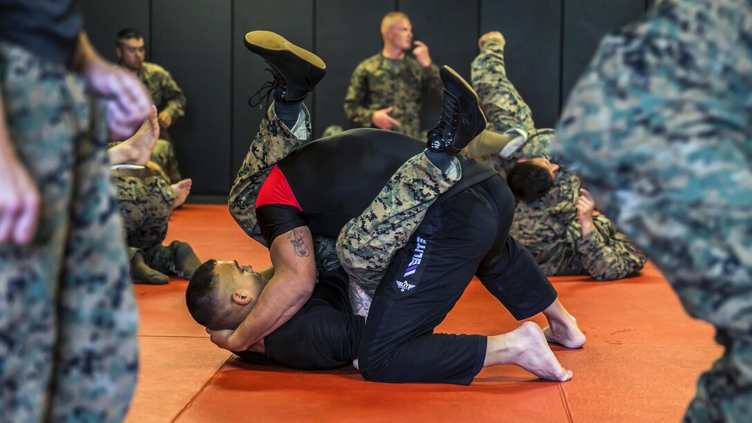 Shannon “The Cannon” Ritch, a professional mixed martial artist, teaches Marines fighting techniques during an instructor course at Marine Corps Air Station Yuma, Ariz., May 15, 2017. Ritch has been fighting for nearly 24 years in the United States, Canada, Europe and Asia, giving him more international fights than any other fighter in the world. Marine Corps Lance Cpl. Isaac Martinez