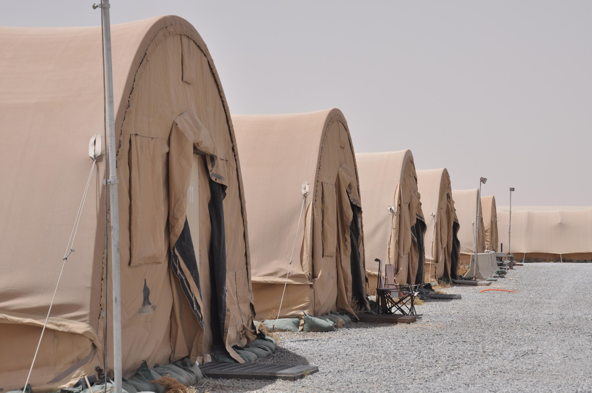 The 386th Air Expeditionary Wing is slated to break ground on its tents to trailers lodging construction project in June. The project will remove the existing war reserve material tents and generator power infrastructure and replace them with semi-permanent facilities hooked up to commercial power, resulting in improved quality of life for Airmen and transient personnel. (U.S. Air Force photo/ Master Sgt. Eric Sharman)