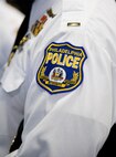 The Philadelphia Police Department, Philadelphia, Pa., patch is worn on the uniform of Lieutenant Austin Fraser, Philadelphia Police Department Firearms Training Unit, May 11, 2017, at Dover Air Force Base, Del. Fraser and 14 other members from the police department toured the Ravens section of the 436th Security Forces Squadron that included a Redman suit training demonstration, and a display of weapons used by Ravens. (U.S. Air Force photo by Roland Balik)