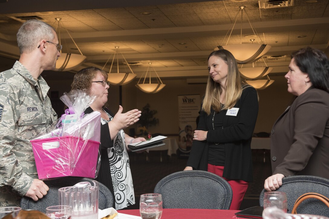Joint Base Andrews military spouses talk after the annual Military Spouse Appreciation Luncheon at The Club on JBA, Md., May 12, 2017. This year’s luncheon theme was employment, education and entrepreneurship. (U.S. Air Force photo by Senior Airman Philip Bryant)