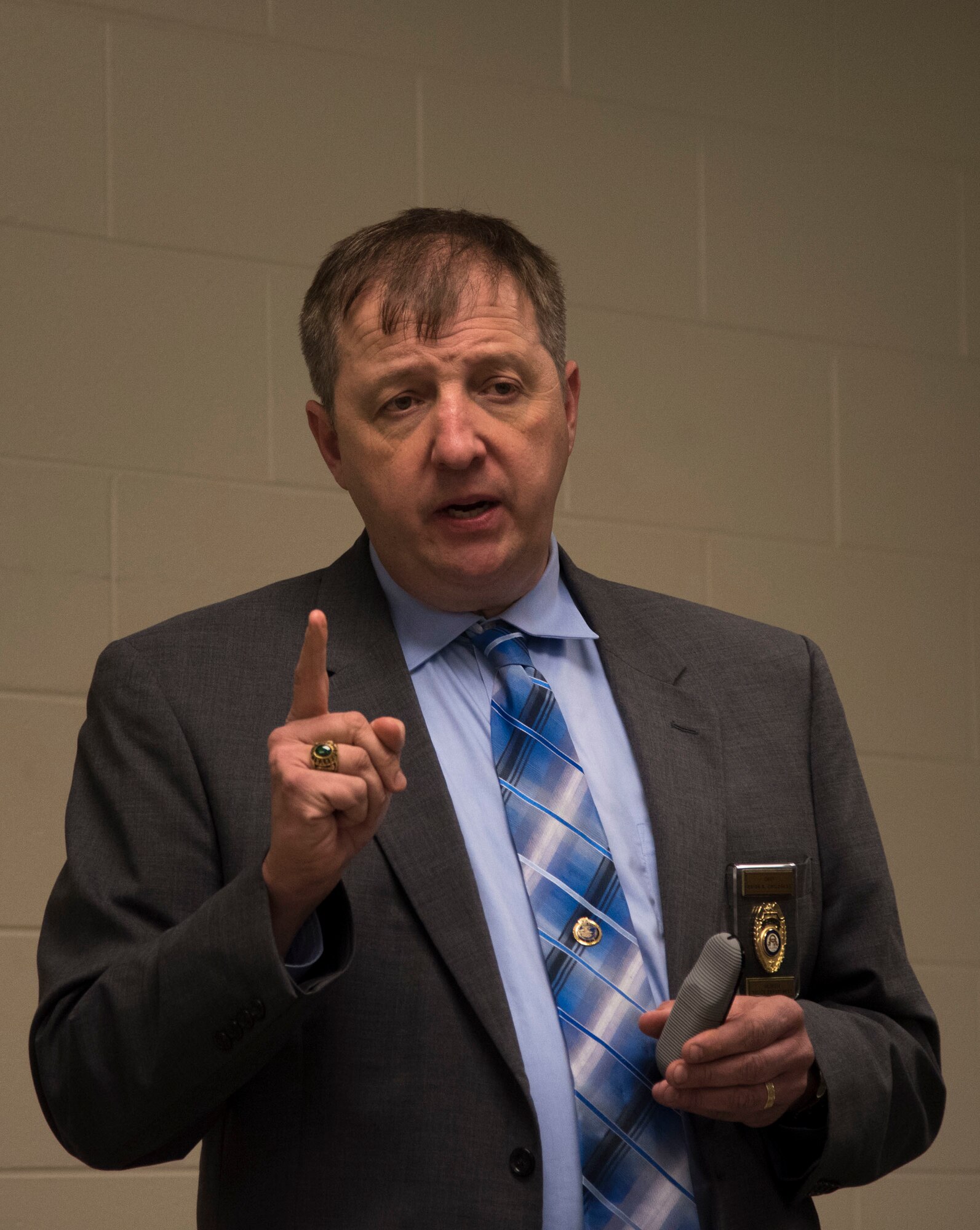 Valdosta Chief of Police Brian Childress, discusses his leadership style and the challenges he faces as the chief of police, May 12th, 2017, at the Valdosta, Ga., Police Department.  Leadership Moody is a development leadership program at Moody Air Force Base where selected Senior Non-Commissioned Officers, Field Grade Officers, and civilians gain leadership insights from local area leaders in government, education or other community agencies. (U.S. Air Force Photo by Capt. Korey Fratini)