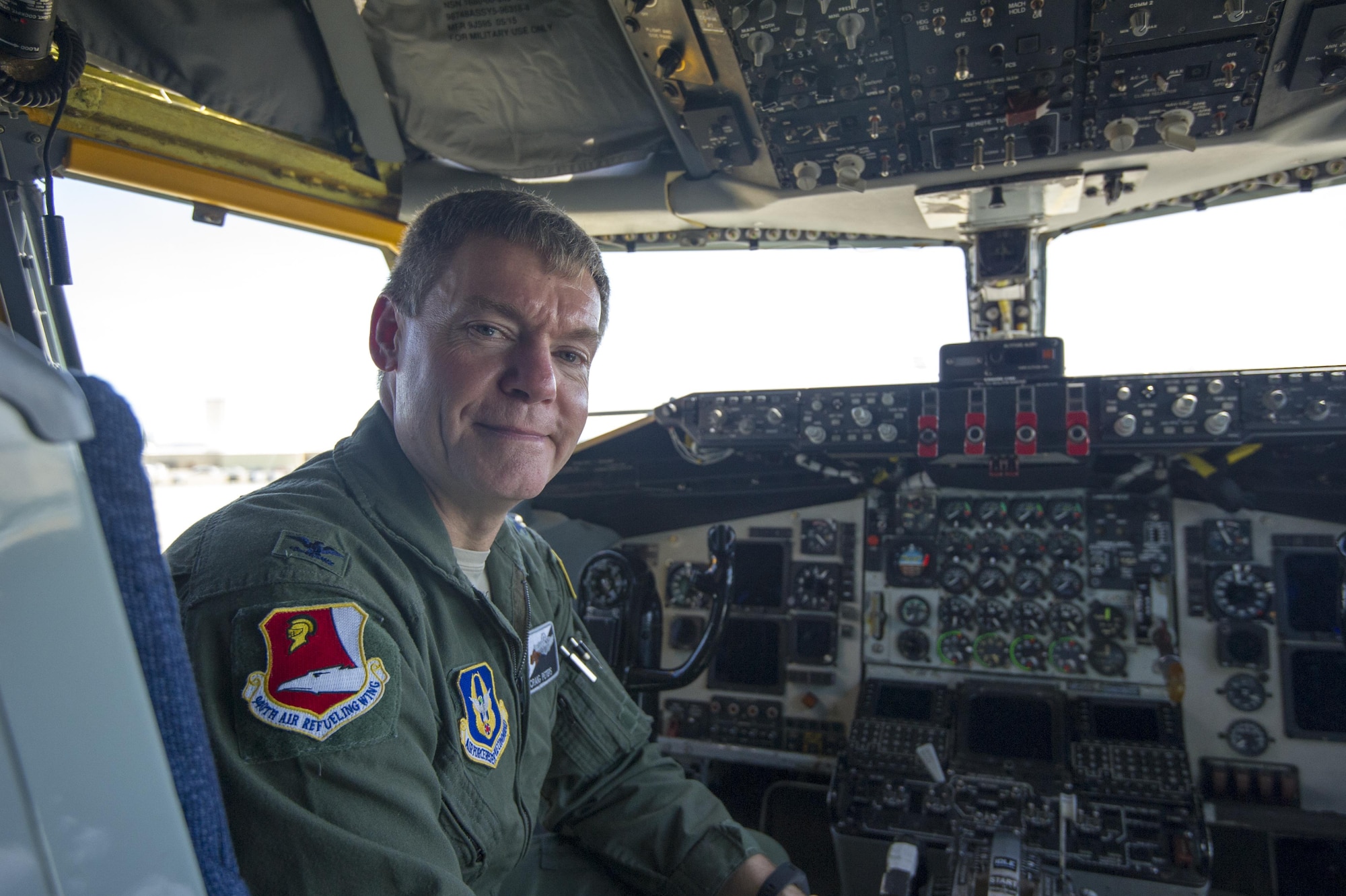 Col. Craig C. Peters, 940th Air Refueling Wing commander, sits in the cockpit of a KC-135 Stratotanker April 4, 2017, at Beale Air Force Base, California. Peters assumed command of the 940 ARW in June 2016. (U.S. Air Force photo by Senior Airman Tara R. Abrahams)