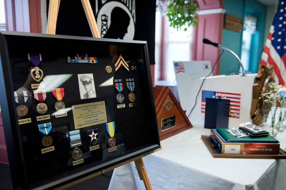 Army Cpl. George A. Perreault was honored during a memorial ceremony at the Veterans of Foreign Wars Post 1767, Winooski, Vt., May 13, 2017. Air National Guard photo by Tech. Sgt. Sarah Mattison