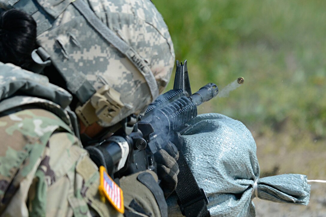 Soldiers with the U.S. Army Human Resources Command qualify with the M4- 5.56 mm Semiautomatic Rifle during the command’s Best Warrior Competition held on Fort Knox, Ky., May 8-11, 2017. The top Noncommissioned Officer and Junior Enlisted Soldier of this competition will each move on to the Fort Knox Installation competition held on post 21-25 May.  (U.S. Army Photo by Charlie Leffler)