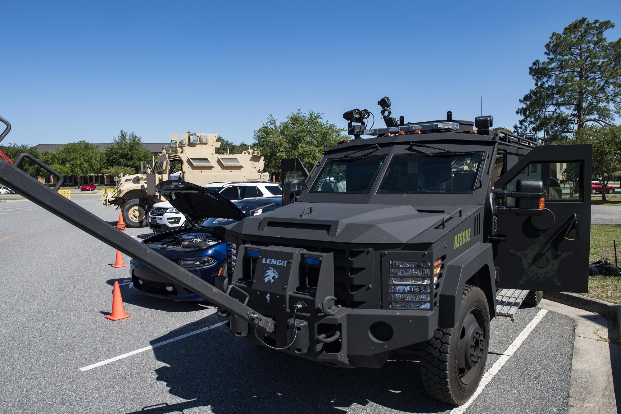A tactical vehicle from the Lowndes County Sherriff’s office sits on display during the Police Week Car Show, May 16, 2017, at Moody Air Force Base, Ga. Different law enforcement vehicles were put on display for attendees to climb in and ask questions about. (U.S. Air Force photo Senior Airman Janiqua P. Robinson)