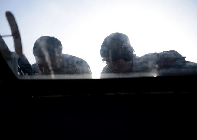 9th Aircraft Maintenance Squadron Airmen, perform a pre-flight inspection of a U-2 Dragon Lady at Joint Base Elmendorf-Richardson, Alaska, May 8, 2017. The joint training exercise is focused on interoperability and hosting approximately 6,000 service members, 200 fixed-wing aircraft and provides the Army, Navy, Air Force, Marines and Coast Guard with critical training. (U.S. Air Force photo/Staff Sgt. Jeffrey Schultze)