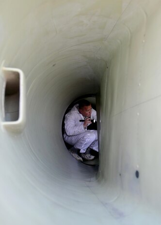 Staff Sgt. Ryan Allan, 9th Aircraft Maintenance Squadron crew chief, performs a pre-flight inlet inspection of a U-2 Dragon Lady at Joint Base Elmendorf-Richardson, Alaska, May 8, 2017. Northern Edge is a joint training exercise that involves over 200 fixed-wing aircraft. (U.S. Air Force photo/Staff Sgt. Jeffrey Schultze)