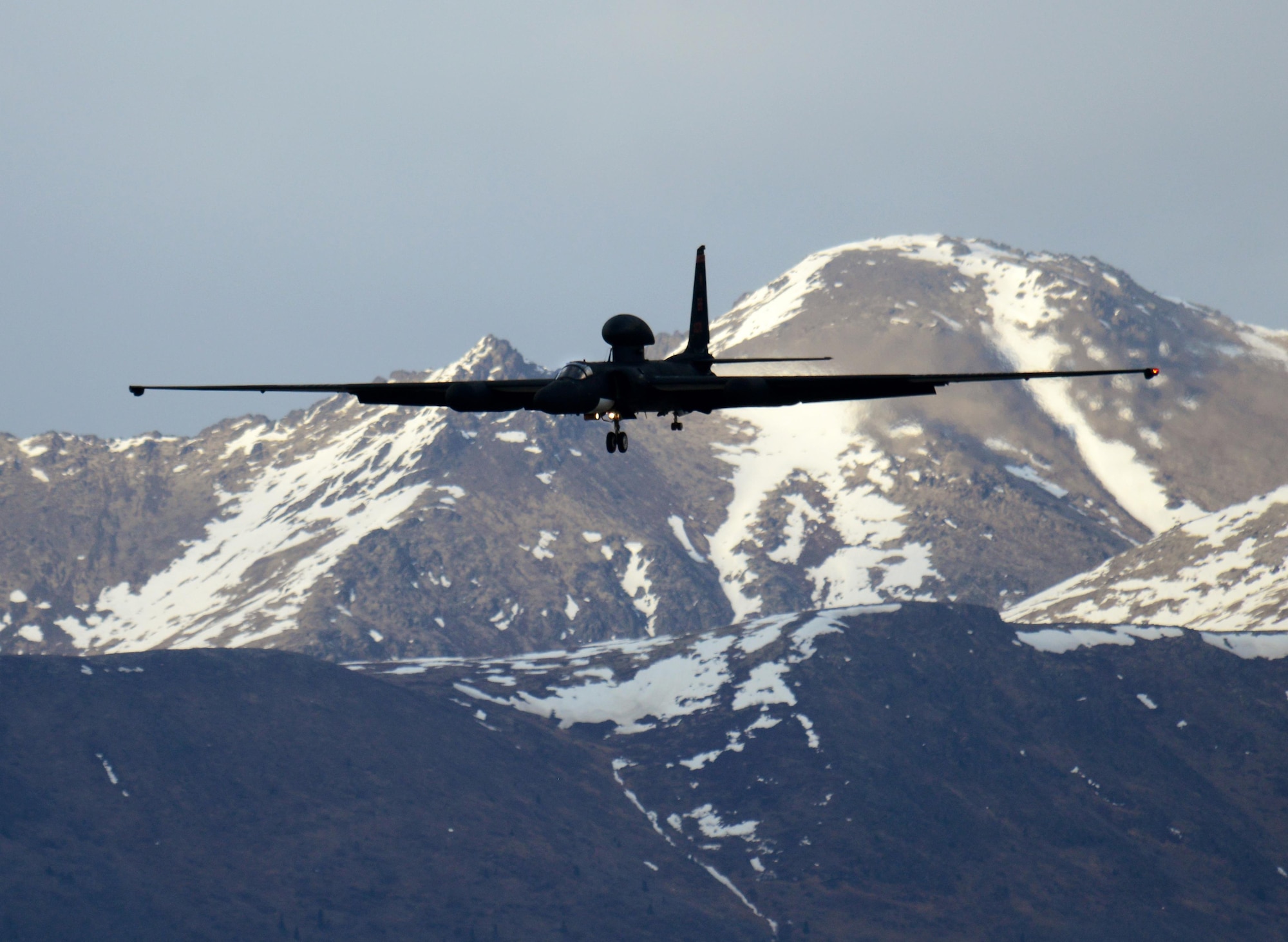 A U-2 Dragon Lady prepares to land during exercise Northern Edge 17 at Joint Base Elmendorf-Richardson, Alaska, May 8, 2017. The U-2 participated for the first time in Northern Edge, which is a biennial joint training exercise involving approximately 6,000 personnel and 200 fixed-wing aircraft, and dates back to 1975. (U.S. Air Force photo by Staff Sgt. Jeffrey Schultze)