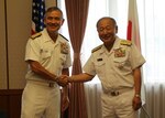 USPACOM Commander, Admiral Harry Harris meets with  
Japan Self-Defense Force Chief of Staff, Joint Staff, Admiral Katsutoshi Kawano at the Ministry of Defense in Tokyo, May 16, 2017 