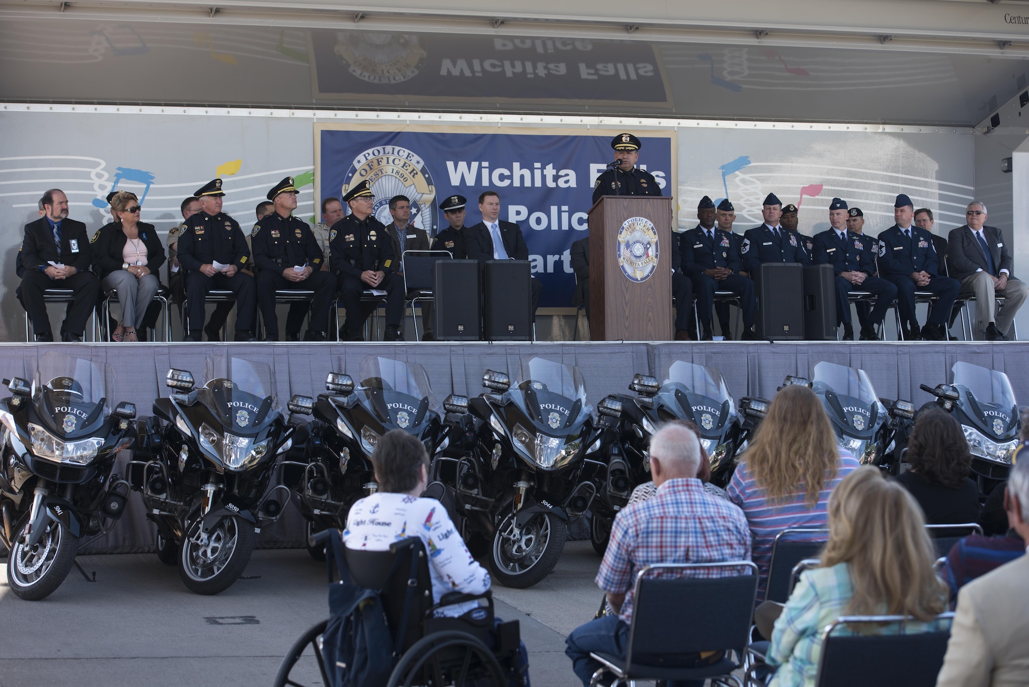 Wichita Falls, Texas, Chief of Police Manuel Borrego, provides closing remarks during the National Police Week proclamation ceremony, May 15, 2017. National Police Week honors both current and former law enforcement officers as well as officers who’ve paid the ultimate sacrifice. (U.S. Air Force photo by Staff Sgt. Kyle E. Gese)