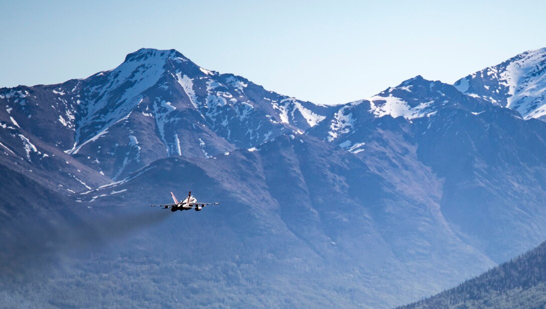 Marine Fighter Attack Squadron 232 conducts flight operations during exercise Distant Frontier on Joint Base Elmendorf-Richardson, Alaska, May 17, 2017. Distant Frontier is a unit-level training iteration designed to sharpen participants' tactical combat skills and develop interoperable plans and programs across the joint force.