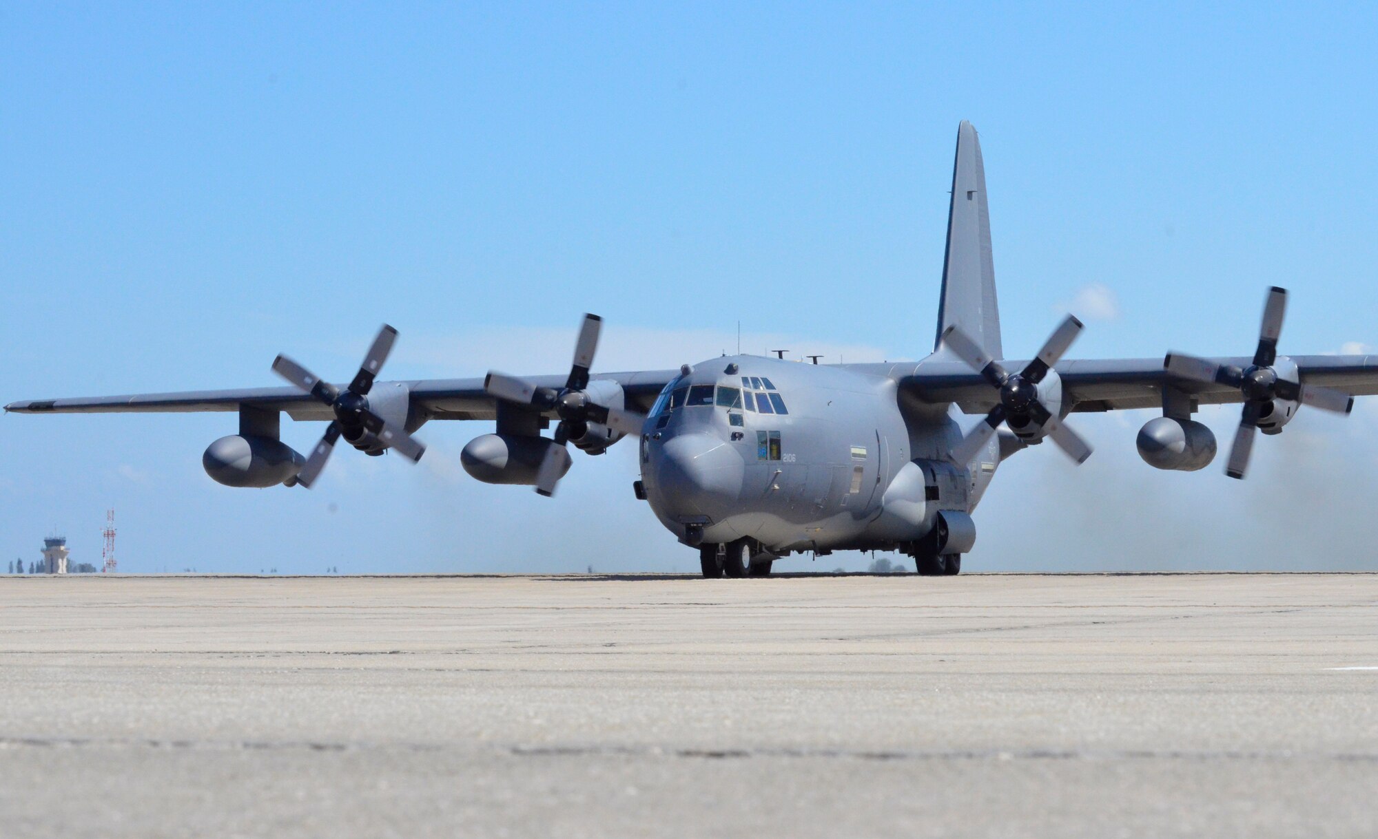 A 920th Rescue Wing HC-130 King aircraft takes off from  Patrick Air Force Base, Florida, May 16 for a five-hour search and rescue mission off the coast of the Bahamas to locate a downed aircraft and its four passengers. (U.S. Air Force photo/Senior Airman Brandon Kalloo)