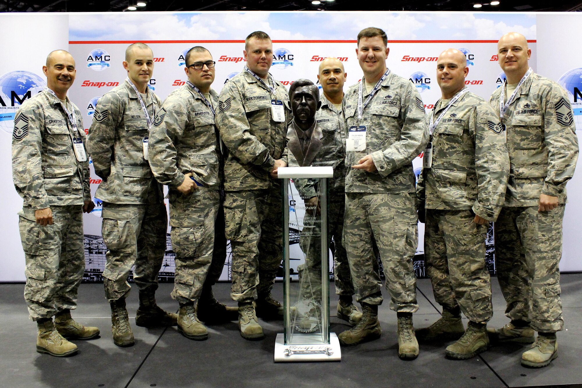 Team McConnell’s Aircraft Maintenance Competition team poses for a photo April 27, 2017, in Orlando, Fla. The team had the fastest time for the borescope of an oil tank, where they identified and removed a foreign object from an engine’s oil tank. (Courtesy photo)