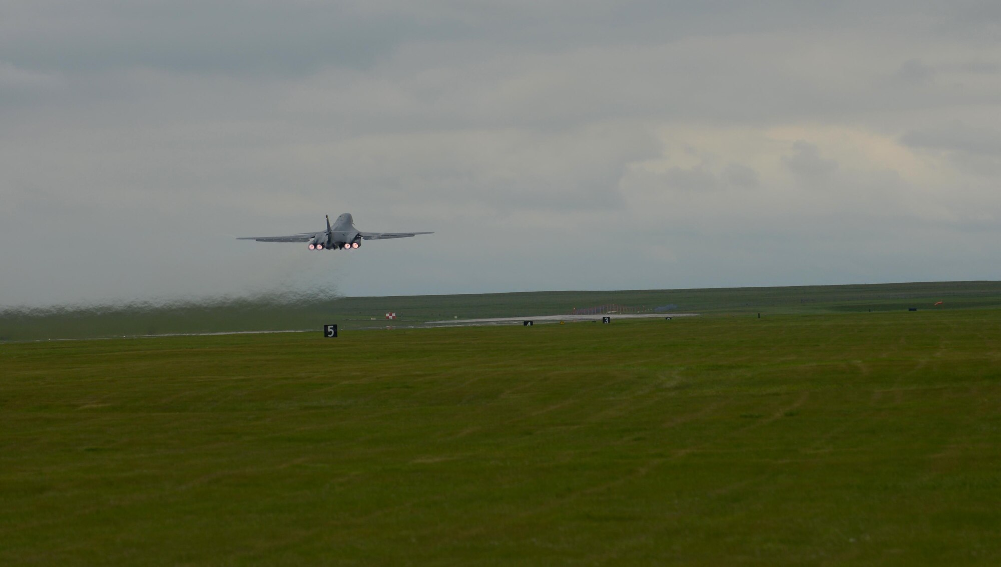 A B-1B assigned to the 37th Bomb Squadron takes off from Ellsworth Air Force Base, S.D., May 17, 2017. Eager Lion is an annual U.S. Central Command exercise in Jordan designed to strengthen military-to-military relationships between the U.S., Jordan and other international partners. This year's iteration, which began May 7 and is scheduled to end May 18, is comprised of about 7,200 military personnel from more than 20 nations. (U.S. Air Force photo by Airman Nicolas Z. Erwin/Released)

