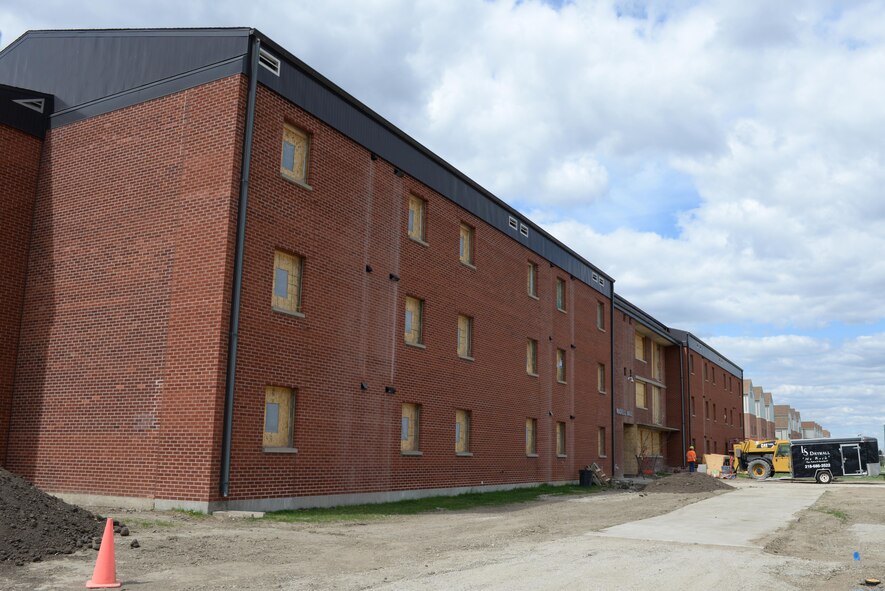 Dorm 276 is boarded up while it’s in the process of being remodeled at Minot Air Force Base, N.D., May. 5, 2017. The Remodel is scheduled for complete in July, 2017. 