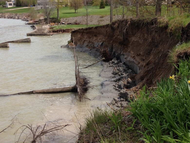 A U.S. Army Corps of Engineers Buffalo Regulatory Team provided permit guidance to residents in Youngstown, New York. A bank as seen in the photo collapsed due to high Lake Ontario water levels.   