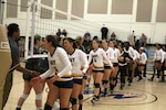 Navy wins match 1 over Air Force of the 2017 Armed Forces Women's Volleyball Championship at Naval Station Mayport, Florida on 18 May.