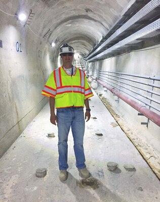 U.S. Army Engineering and Support Center, Hutnsville engineer Chad Braun stands in the grouting gallery 270 feet below the crest of the Mosul Dam in Northern Iraq in this undated photo. Braun is one of more than a dozen USACE team members designated the Mosul Dam Task Force as an element of the Army Corps’s Transatlantic Division.