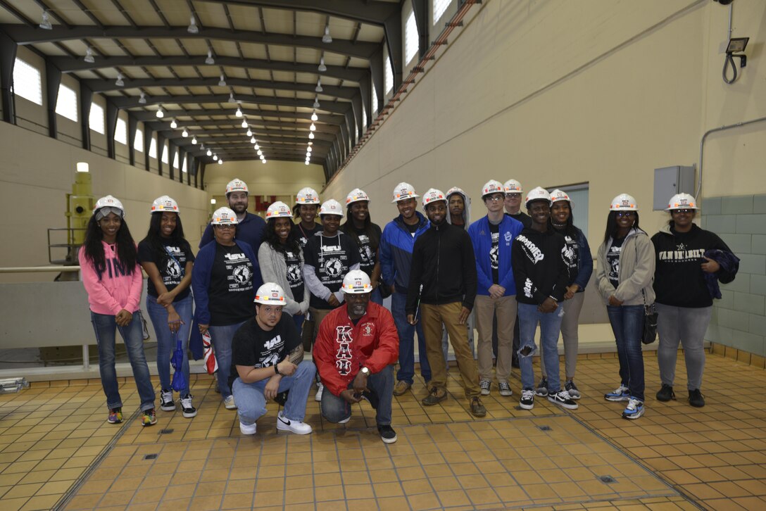 A group of students and teachers from Martin Luther King, Maplewood, Hillsboro, and Nashville School of the Arts High schools and four college students from Tennessee State University during their visit May 4. A team of engineering professionals from the U.S. Army Corps of Engineers Nashville District welcomed the group for a Corps career overview and tour of the Old Hickory Lock and Dam in Hendersonville, Tenn.
