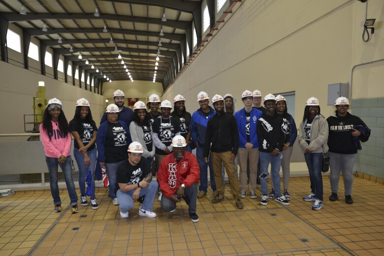 A group of students and teachers from Martin Luther King, Maplewood, Hillsboro, and Nashville School of the Arts High schools and four college students from Tennessee State University during their visit May 4. A team of engineering professionals from the U.S. Army Corps of Engineers Nashville District welcomed the group for a Corps career overview and tour of the Old Hickory Lock and Dam in Hendersonville, Tenn.