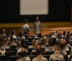 Chief Master Sgt. Roger Towberman, 25th Air Force command chief, met with 480th and 363rd Intelligence, Reconnaissance and Surveillance Wing Airmen during a visit to Joint Base Langley-Eustis Apr. 25 and 26. During his visit he held two town hall meetings and visited ISR Airmen to find out about the issues that concern them. 