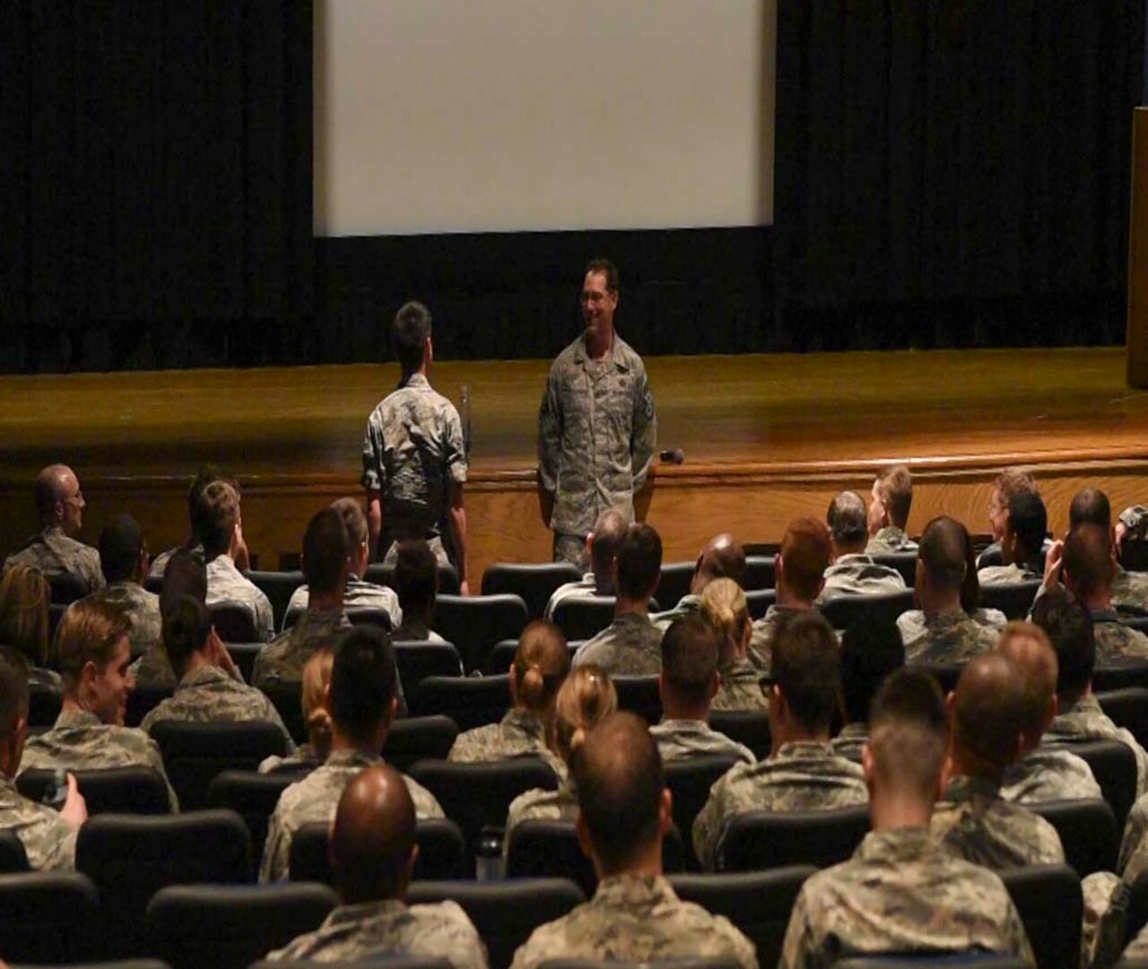 Chief Master Sgt. Roger Towberman, 25th Air Force command chief, met with 480th and 363rd Intelligence, Reconnaissance and Surveillance Wing Airmen during a visit to Joint Base Langley-Eustis Apr. 25 and 26. During his visit he held two town hall meetings and visited ISR Airmen to find out about the issues that concern them. 