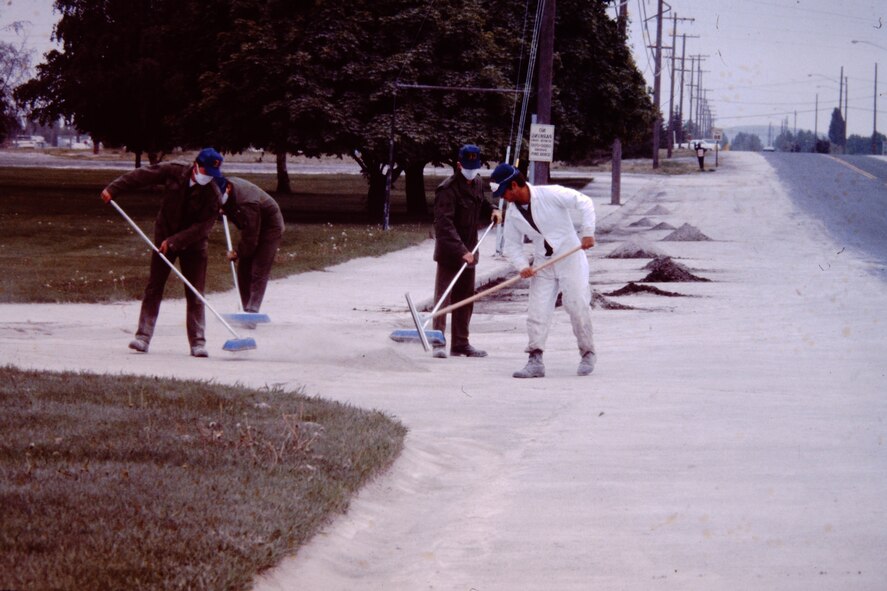In 1980, Mount St. Helens erupted during Fairchild’s annual open house and air show. Volcanic ash covered the base and hampered operations for weeks after the eruption. (Courtesy Photo)