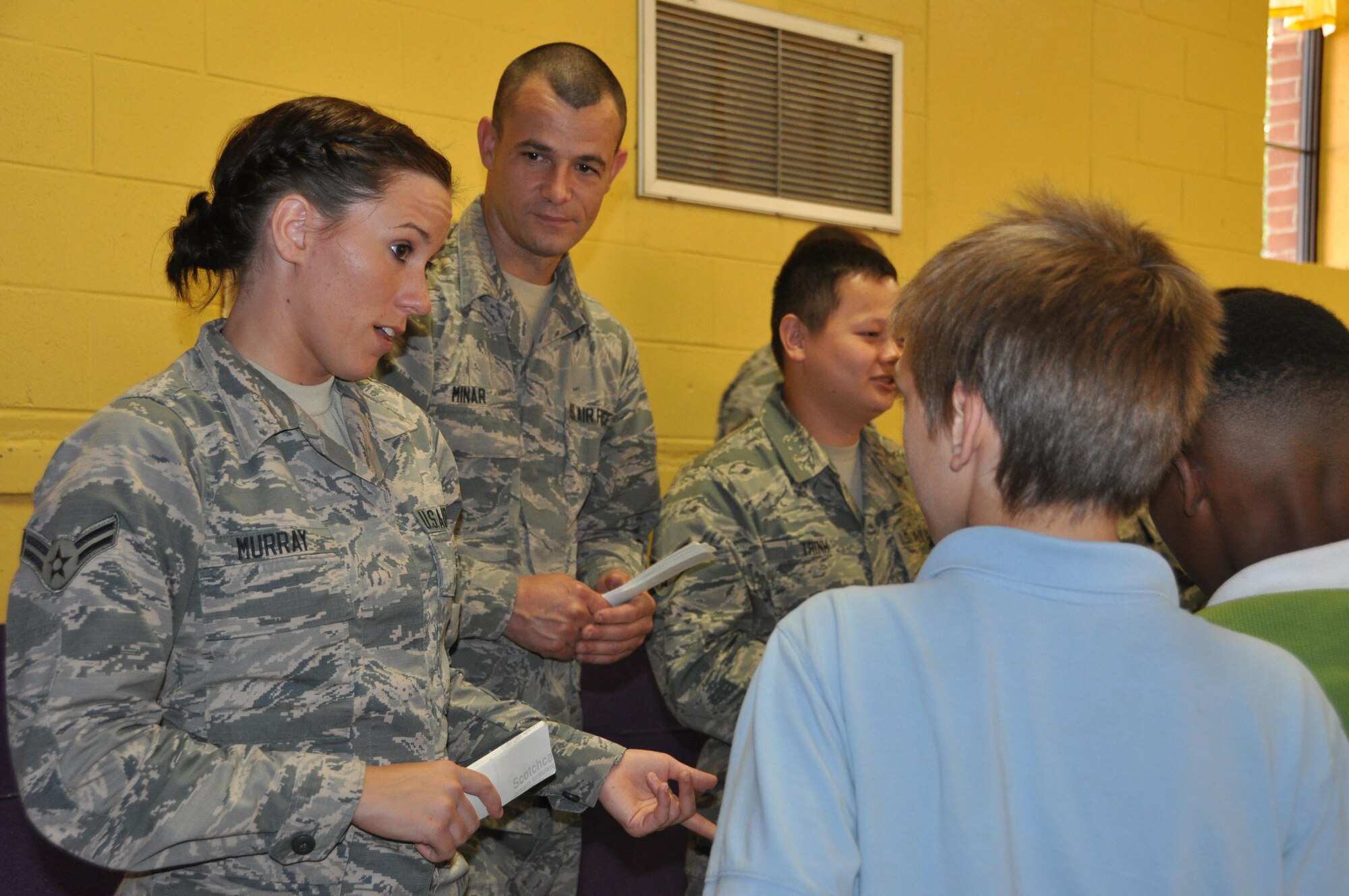 Nine members of the 908th Airlift Wing participated in a career day hosted by Highland Avenue Elementary School in Montgomery, Ala., for fourth and fifth grade students May 11. The Airmen viewed this opportunity as a way to give back to their community. (U.S. Air Force photo by Bradley J. Clark)
