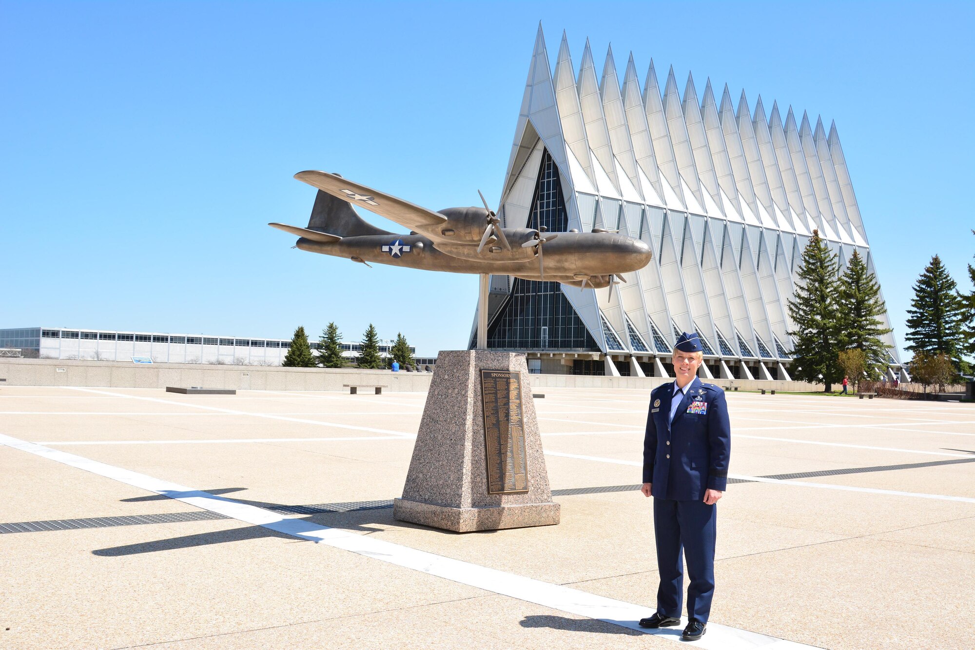 Brig. Gen. Kristin Goodwin stands near the overlook in front of the cadet wing she commands at the U.S. Air Force Academy as the Commandant of Cadets. (U.S. Air Force photo)