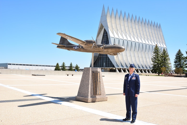 Brig. Gen. Kristin Goodwin stands near the overlook in front of the cadet wing she commands at the U.S. Air Force Academy as the Commandant of Cadets. (U.S. Air Force photo)