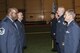 Master Sgt. Carl White 3rd Space Operations Squadron first sergeant, and Lt. Col. Joshua Brooks, 3 SOPS commander, conduct a final uniform inspection of the squadron in preparation for the standing down and integration into the 4th Space Operations Squadron at Schriever Air Force Base, Colorado, Friday, May 12, 2017. The squadrons will be formally merged June 13, 2017. (U.S. Air Force photo/Staff Sgt. Christopher Moore)